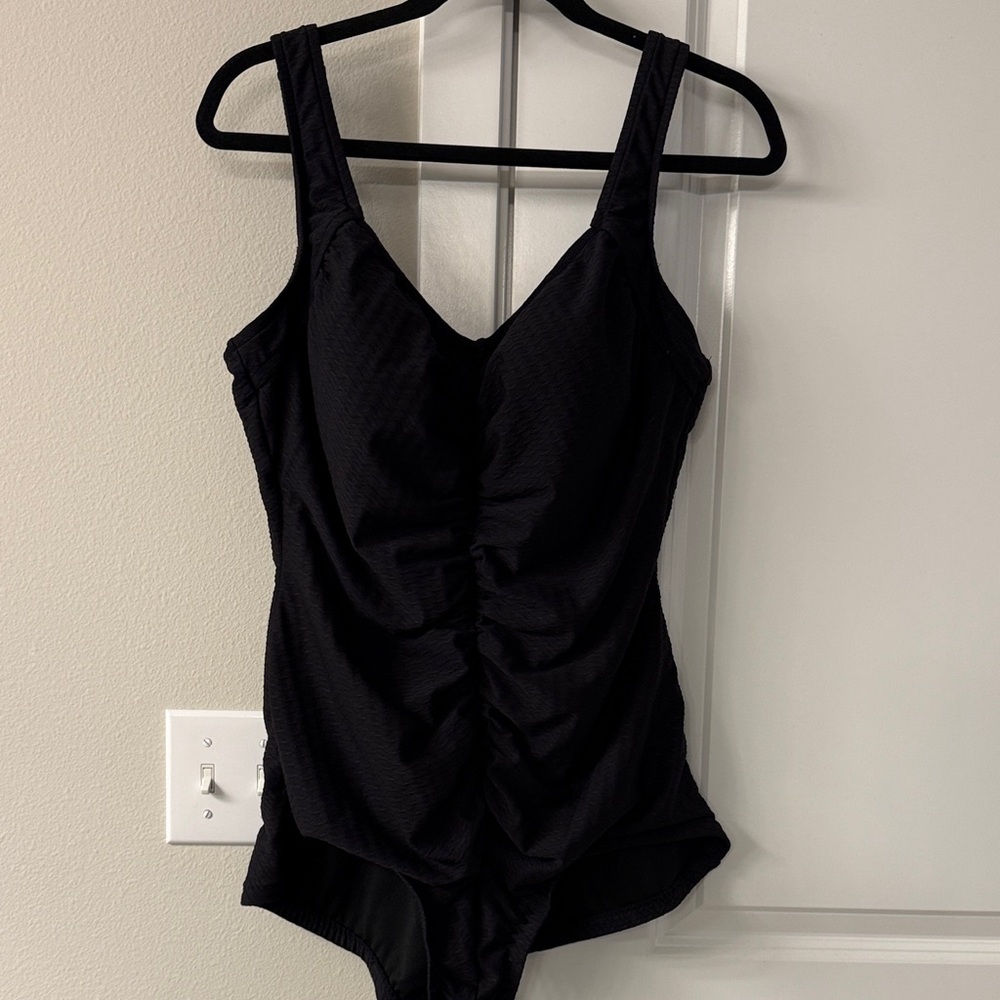 Maxine of Hollywood Elegant Black Ruched One Piece